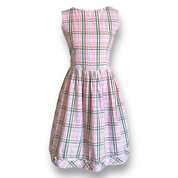 Vintage 1950s Womens Pink Plaid Dress Sz S Gassmann Switzerland Bow Detail Tween - Picture 3 of 9